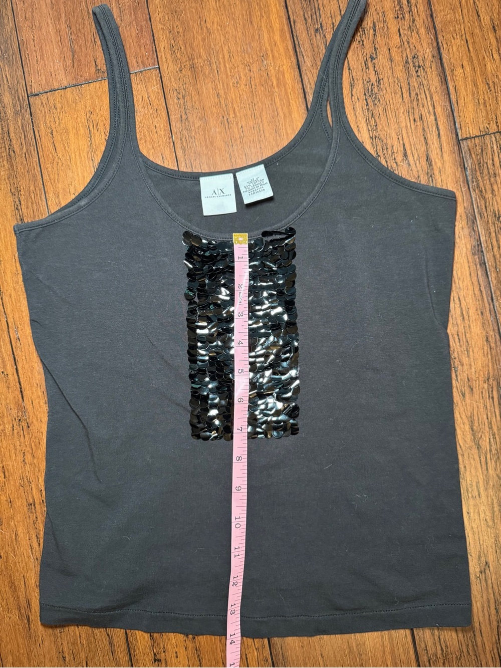 Armani Exchange A|X Black Sequin Front Tank Top Cami Size M - Picture 9 of 10